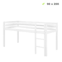 Kinderbett 90x200 - Hochbett mit Leiter - Farbe: Weiß