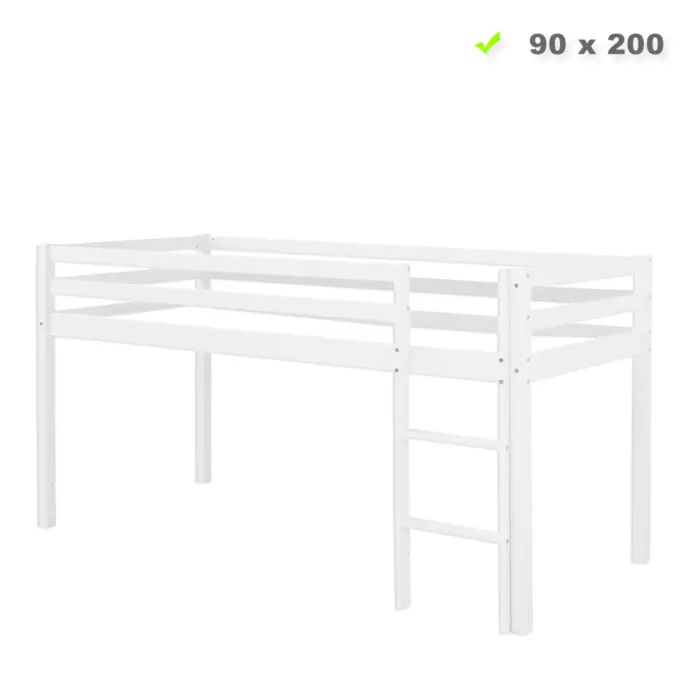 Kinderbett 90x200 - Hochbett mit Leiter - Farbe: Weiß
