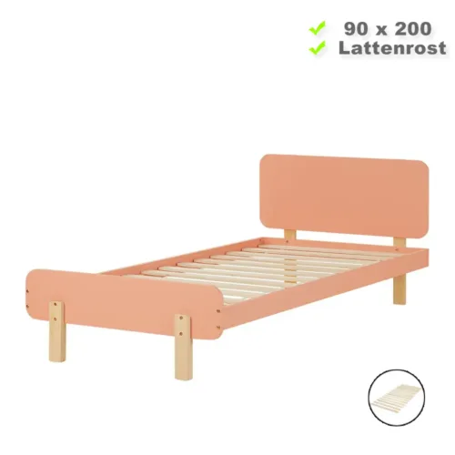 Harmonisches Kinderbett 90x200 - Bett mit Fußteil und hohem Kopfrahmen in farblichem Rot