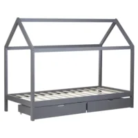 Hausbett 90x200 - Kinder- und Jugendbett mit zwei Bettkästen - Farbe: Grau