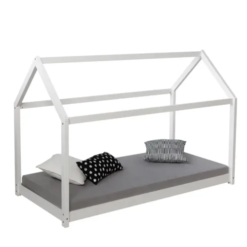 Hausbett 90x200 - Kinder- und Jugendbett - Farbe: Weiß