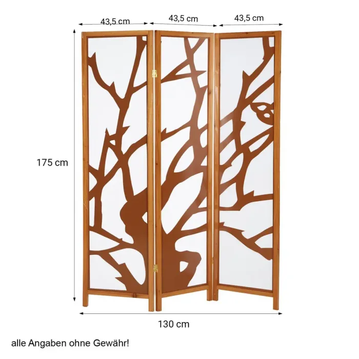 Raumteiler mit Holzmuster 130x175 cm - Paravent 3 teilig aus Holz und Shoji Reispapier - Farbe: Braun
