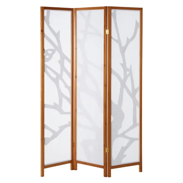 Raumteiler mit Holzmuster 130x175 cm - Paravent 3 teilig aus Holz und Shoji Reispapier - Farbe: Braun