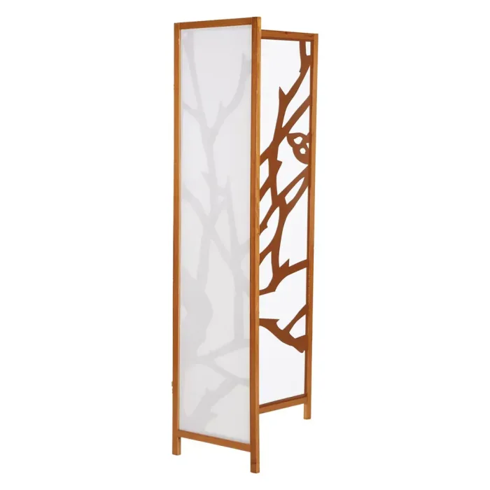 Raumteiler mit Holzmuster 130x175 cm - Paravent 3 teilig aus Holz und Shoji Reispapier - Farbe: Braun