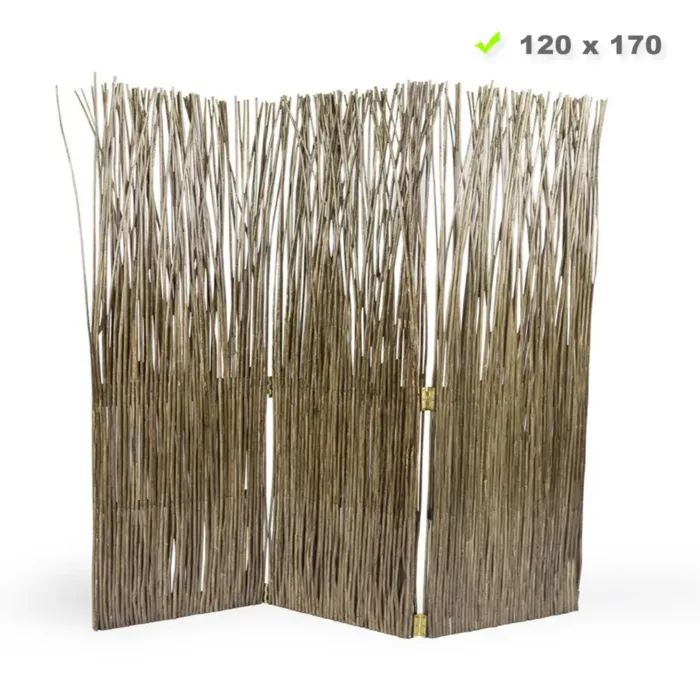 Raumteiler Naturprodukt 120x170 cm - Paravent 3 teilig aus Weide Holz Geflecht - Farbe: Natur Grau