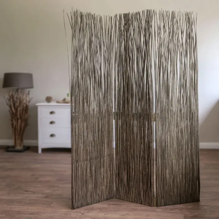 Raumteiler Naturprodukt 120x170 cm - Paravent 3 teilig aus Weide Holz Geflecht - Farbe: Natur Grau