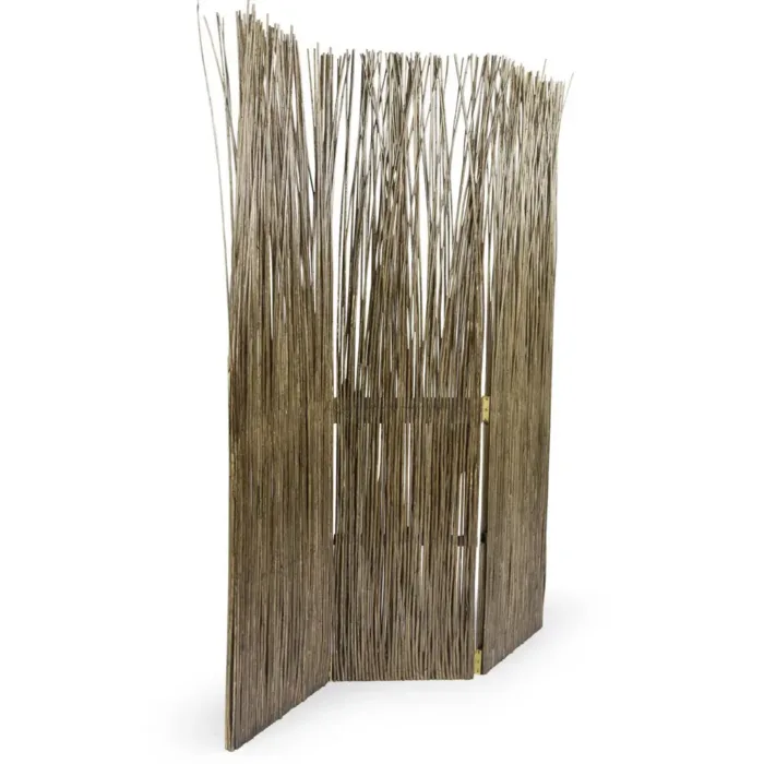 Raumteiler Naturprodukt 120x170 cm - Paravent 3 teilig aus Weide Holz Geflecht - Farbe: Natur Grau