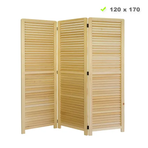Raumteiler mit Farbnuancen 120x170 cm - Paravent 3 teilig mit luftdurchlässigen Holzlamellen - Farbe: Natur