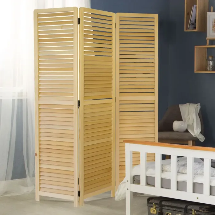 Raumteiler mit Farbnuancen 120x170 cm - Paravent 3 teilig mit luftdurchlässigen Holzlamellen - Farbe: Natur