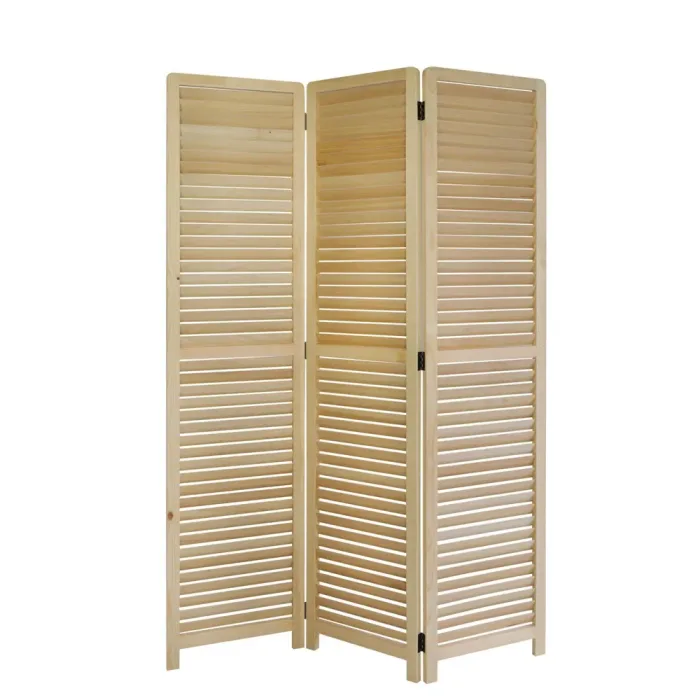 Raumteiler mit Farbnuancen 120x170 cm - Paravent 3 teilig mit luftdurchlässigen Holzlamellen - Farbe: Natur