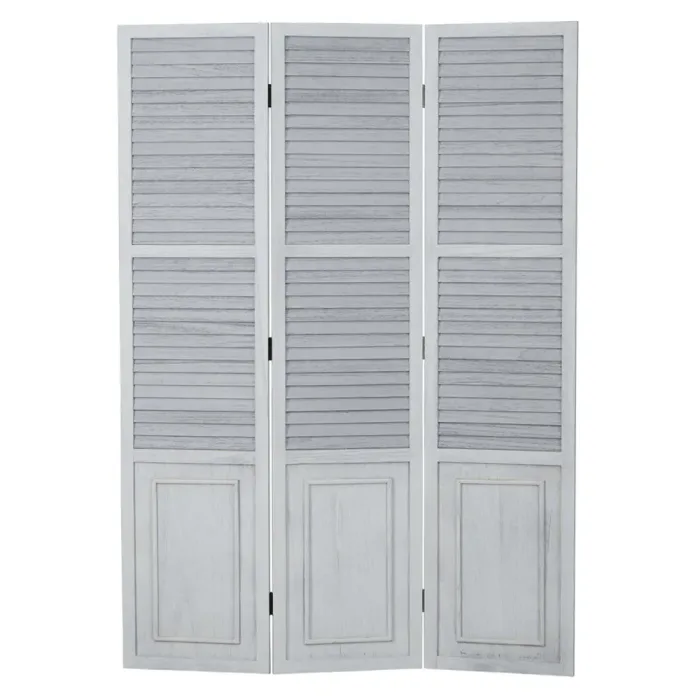 Raumteiler im Used-Look 120x170 cm - Paravent 3 teilig aus Holz und Holzlamellen - Farbe: Grau
