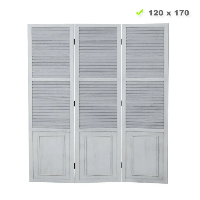 Raumteiler im Used-Look 120x170 cm - Paravent 3 teilig aus Holz und Holzlamellen - Farbe: Grau