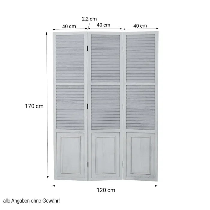 Raumteiler im Used-Look 120x170 cm - Paravent 3 teilig aus Holz und Holzlamellen - Farbe: Grau