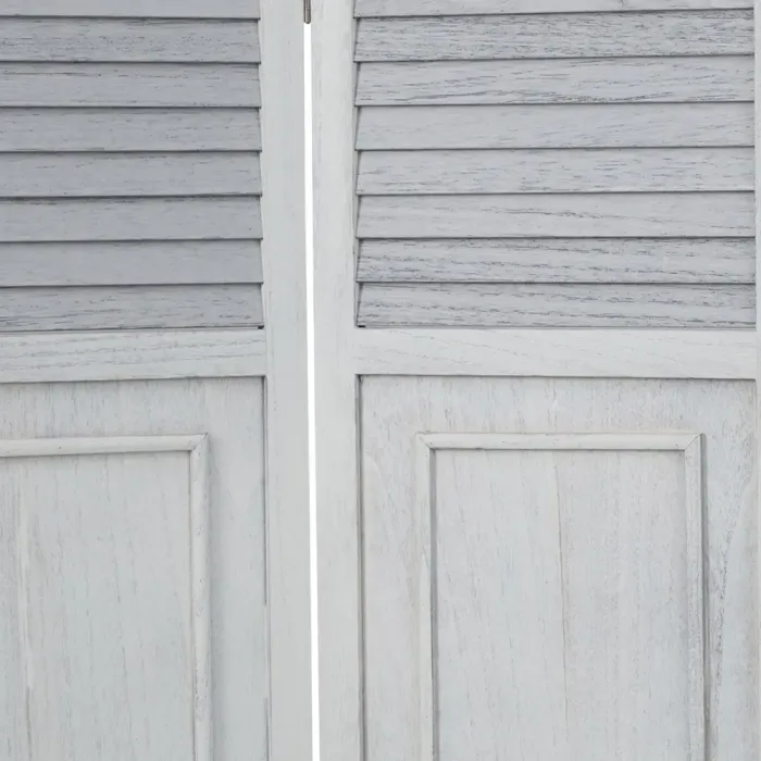 Raumteiler im Used-Look 120x170 cm - Paravent 3 teilig aus Holz und Holzlamellen - Farbe: Grau