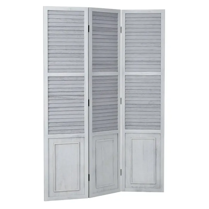 Raumteiler im Used-Look 120x170 cm - Paravent 3 teilig aus Holz und Holzlamellen - Farbe: Grau