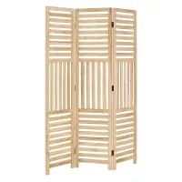 Raumteiler aus Massivholz 120x170 cm - Durchsichtiger Paravent 3 teilig mit offenen Holzstreben - Farbe: Natur