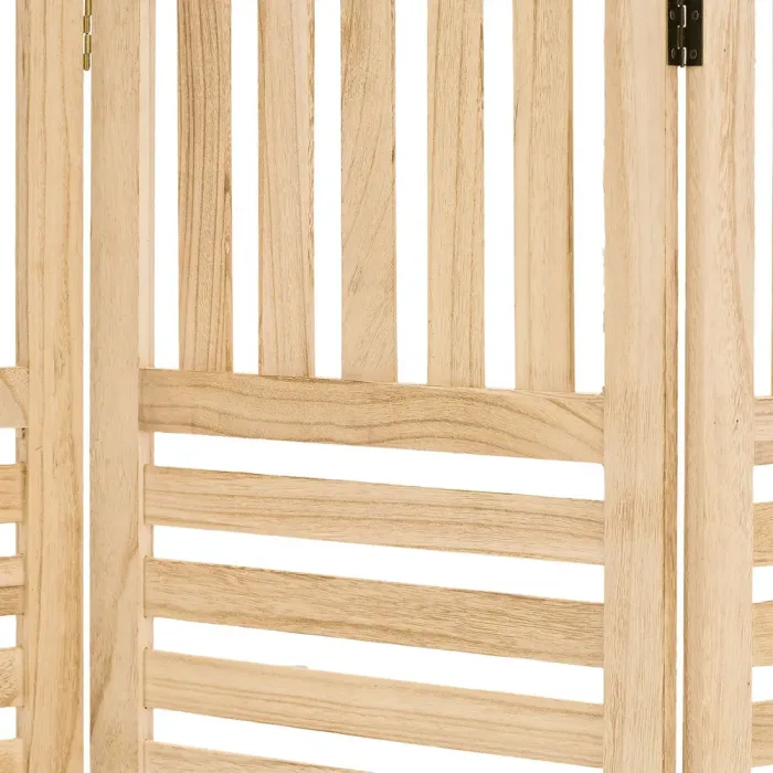 Raumteiler aus Massivholz 120x170 cm - Durchsichtiger Paravent 3 teilig mit offenen Holzstreben - Farbe: Natur
