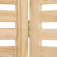 Raumteiler aus Massivholz 120x170 cm - Durchsichtiger Paravent 3 teilig mit offenen Holzstreben - Farbe: Natur