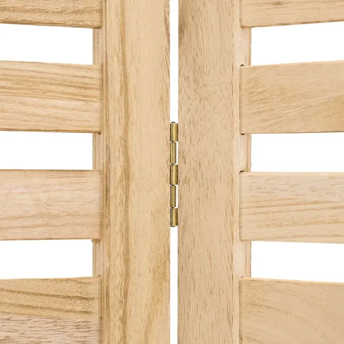 Raumteiler aus Massivholz 120x170 cm - Durchsichtiger Paravent 3 teilig mit offenen Holzstreben - Farbe: Natur