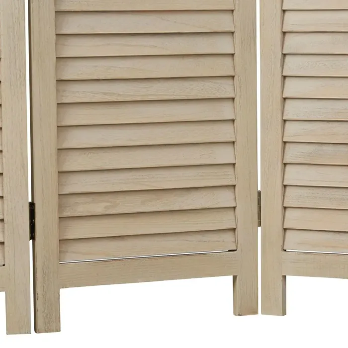 Raumteiler aus Holz mit Blatt Muster 120x170 cm - Paravent 3 teilig mit Holzlamellen - Farbe: Beige - Sand