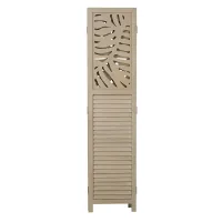 Raumteiler aus Holz mit Blatt Muster 120x170 cm - Paravent 3 teilig mit Holzlamellen - Farbe: Beige - Sand