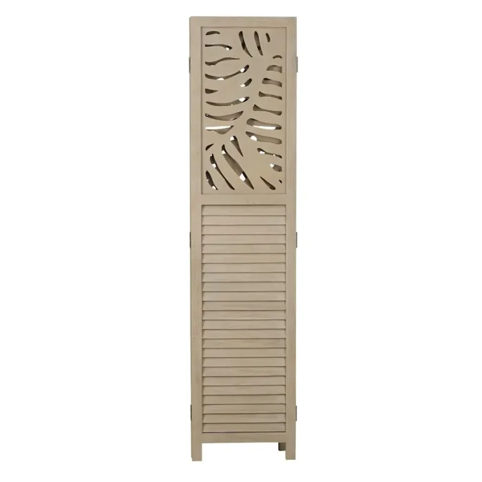 Raumteiler aus Holz mit Blatt Muster 120x170 cm - Paravent 3 teilig mit Holzlamellen - Farbe: Beige - Sand