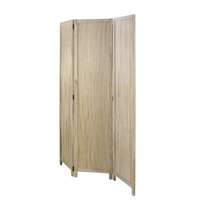 Raumteiler mit mehrfarbigen maritimen Motiven 120x170 cm - Holz Vintage Paravent 3 teilig - Farbe: Natur