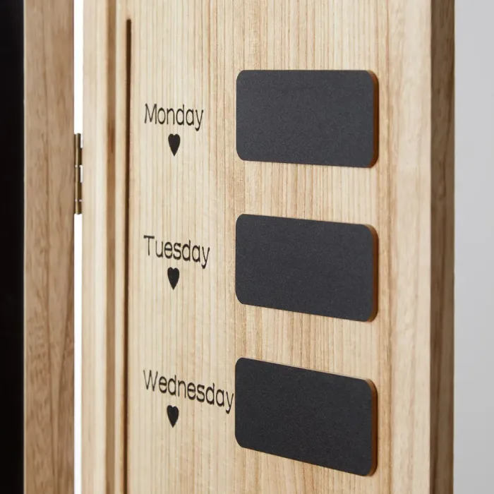 Raumteiler aus Holz mit Memoboard 120x170 cm - Paravent 3 teilig mit Wochentags-Tafelelementen - Farbe: Natur