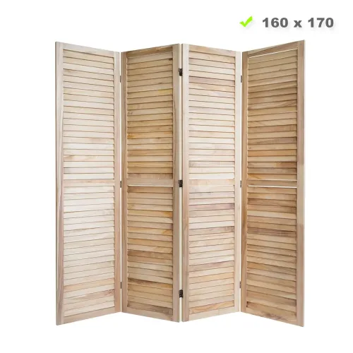 Raumteiler mit Farbnuancen 160x170 cm - Paravent 4 teilig mit diagonalen Holzlamellen - Farbe: Natur