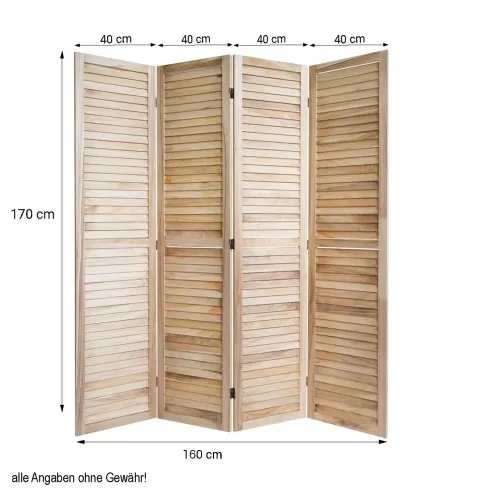 Raumteiler mit Farbnuancen 160x170 cm - Paravent 4 teilig mit diagonalen Holzlamellen - Farbe: Natur