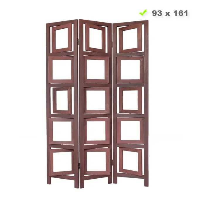 Raumteiler mit Einschubfächern 93x161 cm - Paravent 3 teilig aus Holz mit 15 Fotohaltern - Farbe: Braun