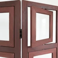 Raumteiler mit Einschubfächern 93x161 cm - Paravent 3 teilig aus Holz mit 15 Fotohaltern - Farbe: Braun