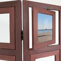 Raumteiler mit Einschubfächern 93x161 cm - Paravent 3 teilig aus Holz mit 15 Fotohaltern - Farbe: Braun