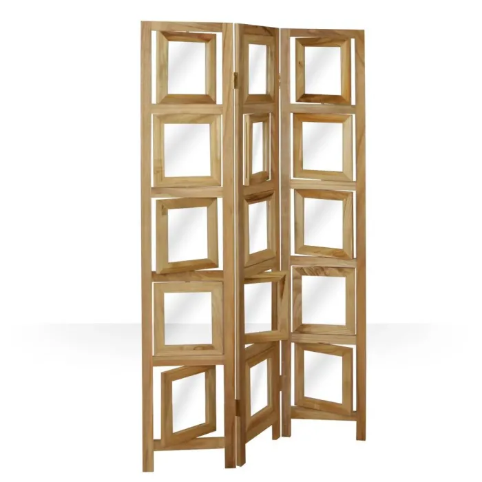 Raumteiler im Industrial Stil 93x161 cm - Paravent 3 teilig aus Holz mit 15 Bildhaltern - Farbe: Natur