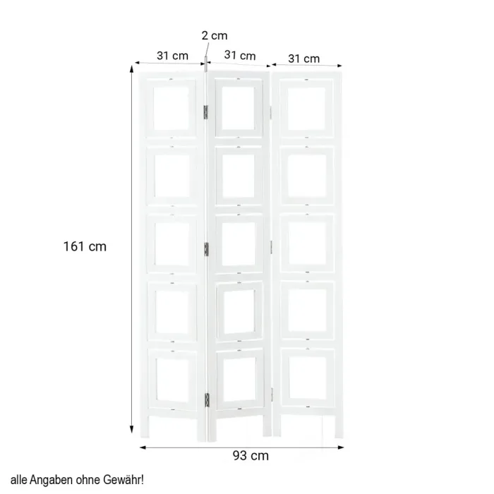 Raumteiler im Industrial Stil 93x161 cm - Paravent 3 teilig aus Holz mit 15 Bildhaltern - Farbe: Natur