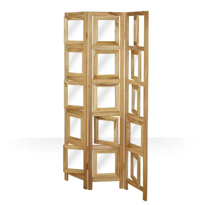 Raumteiler im Industrial Stil 93x161 cm - Paravent 3 teilig aus Holz mit 15 Bildhaltern - Farbe: Natur