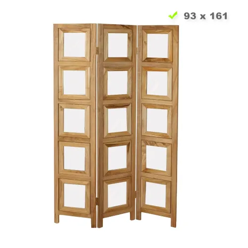 Raumteiler im Industrial Stil 93x161 cm - Paravent 3 teilig aus Holz mit 15 Bildhaltern - Farbe: Natur