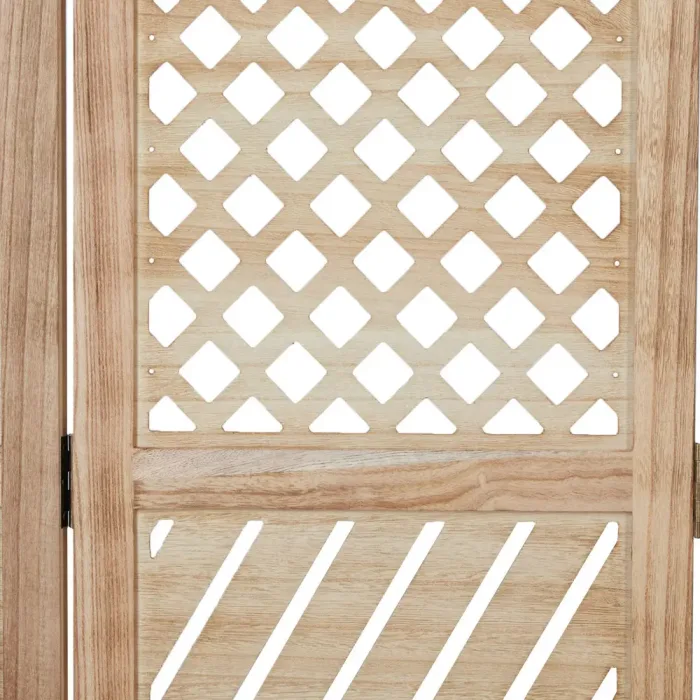 Raumteiler aus Holz 120x170 cm - Lichtdurchlässiger Paravent 3 teilig mit offenem Holzmuster - Farbe: Natur
