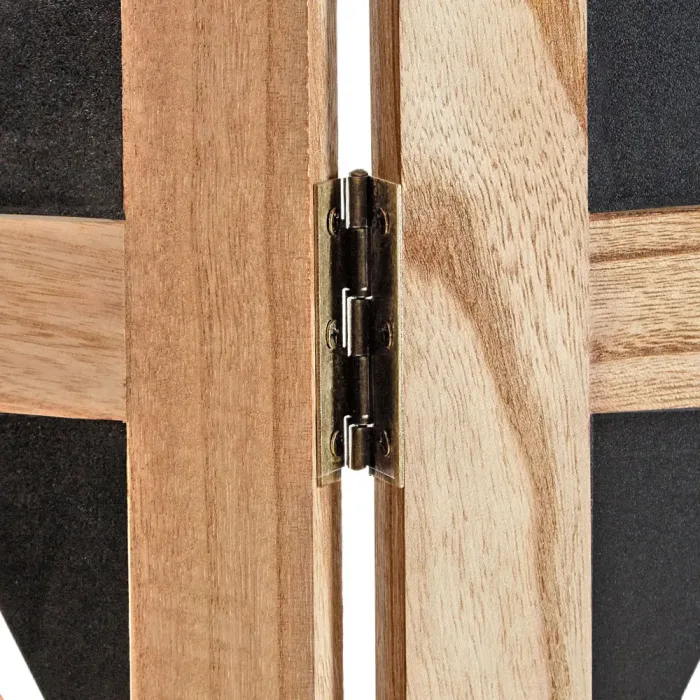 Raumteiler im Industrial Design 120x170 cm - Durchsichtiger Holz Paravent 3 teilig mit offenen Motiven - Farbe: Natur Schwarz