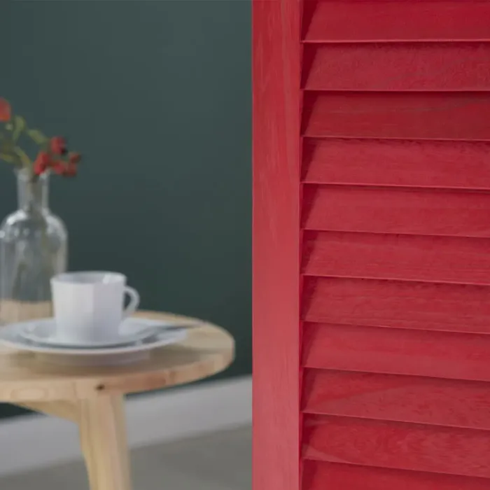 Mehrfarbiger Raumteiler mit Motiven 105x130 cm - Paravent 3 teilig aus Holz mit Holzlamellen - Farbe: Rot Weiß Blau