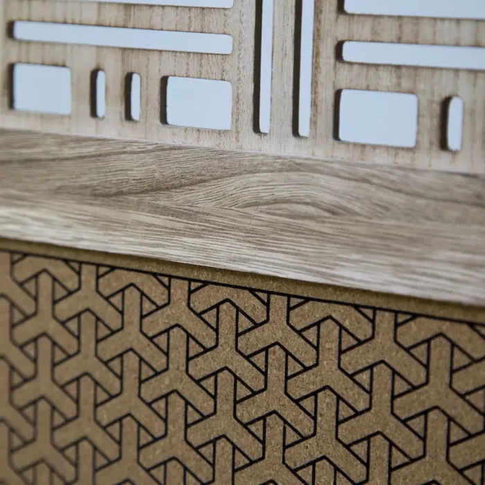 Raumteiler aus Holz und Kork 120x170 cm - Halbdurchsichtiger Paravent 3 teilig mit Muster - Farbe: Natur Braun