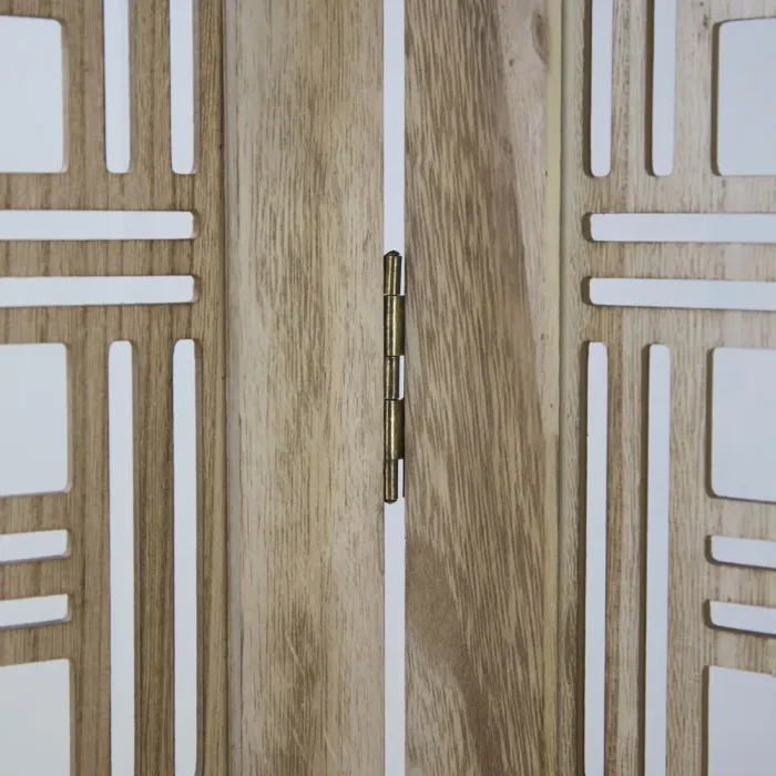 Raumteiler aus Holz und Kork 120x170 cm - Halbdurchsichtiger Paravent 3 teilig mit Muster - Farbe: Natur Braun