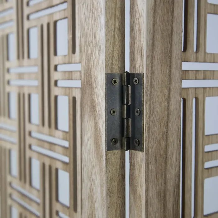 Raumteiler aus Holz und Kork 120x170 cm - Halbdurchsichtiger Paravent 3 teilig mit Muster - Farbe: Natur Braun