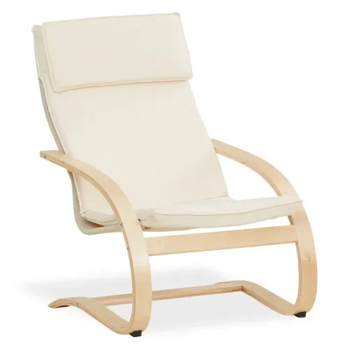 Geprüfte Retourware - Relaxstuhl – Schwingstuhl Natur mit Überhang Stoff in Creme Beige