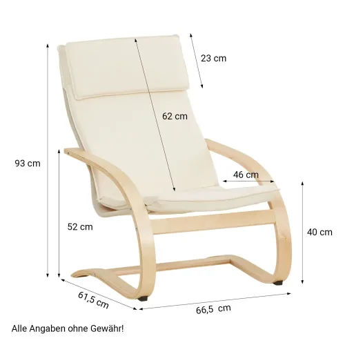 Geprüfte Retourware - Relaxstuhl – Schwingstuhl Natur mit Überhang Stoff in Creme Beige