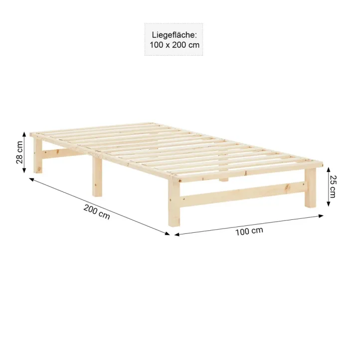 Massivholzbett 100x200 - Palettenbett ohne Kopfteil - Farbe: Natur