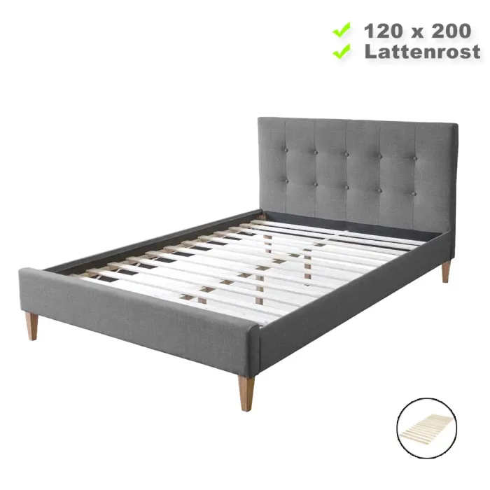 Klassisches Polsterbett 120x200 - Doppelbett mit einem hohem Kopfteil - Farbe: Grau