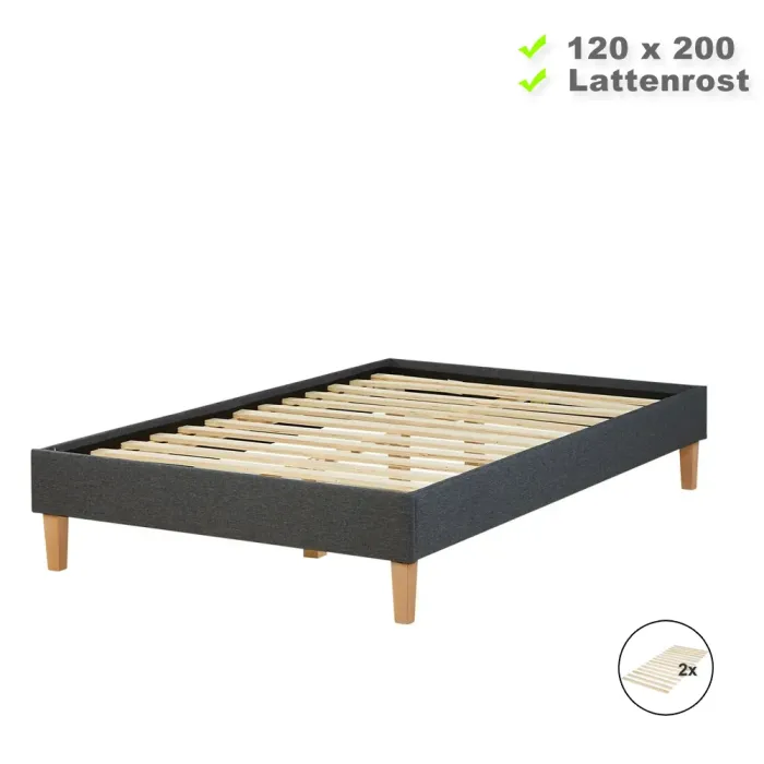 Polsterbett 120x200 - Futonbett ohne Kopfteil - Farbe: Grau