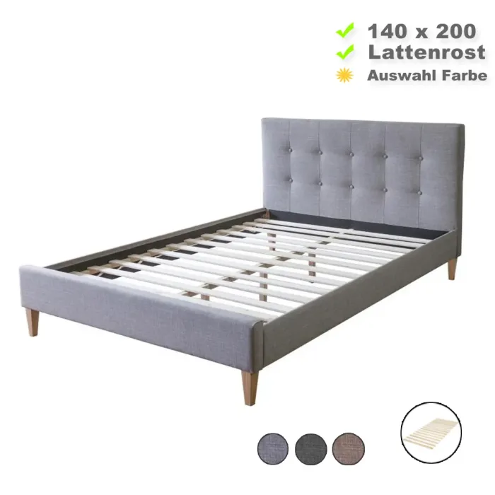 Polsterbett 140x200 - Doppelbett mit hohem Kopfteil - Farbe-Auswahl: Braun Schwarz Grau