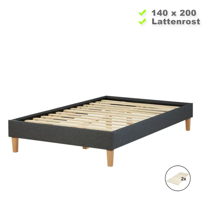 Polsterbett 140x200 - Doppelbett ohne Kopfteil - Farbe: Grau